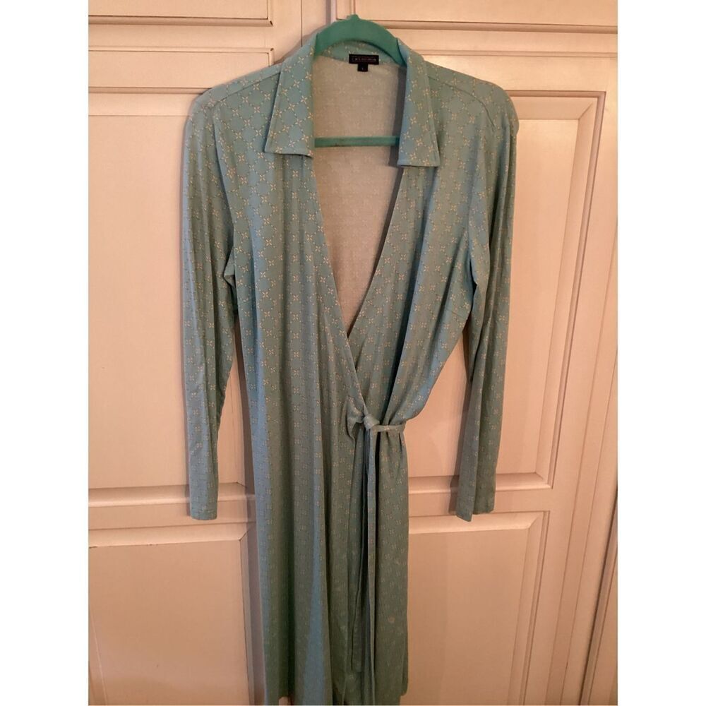 J. McLaughlin Silk Wrap Dress Sz L Robyn Egg Blue